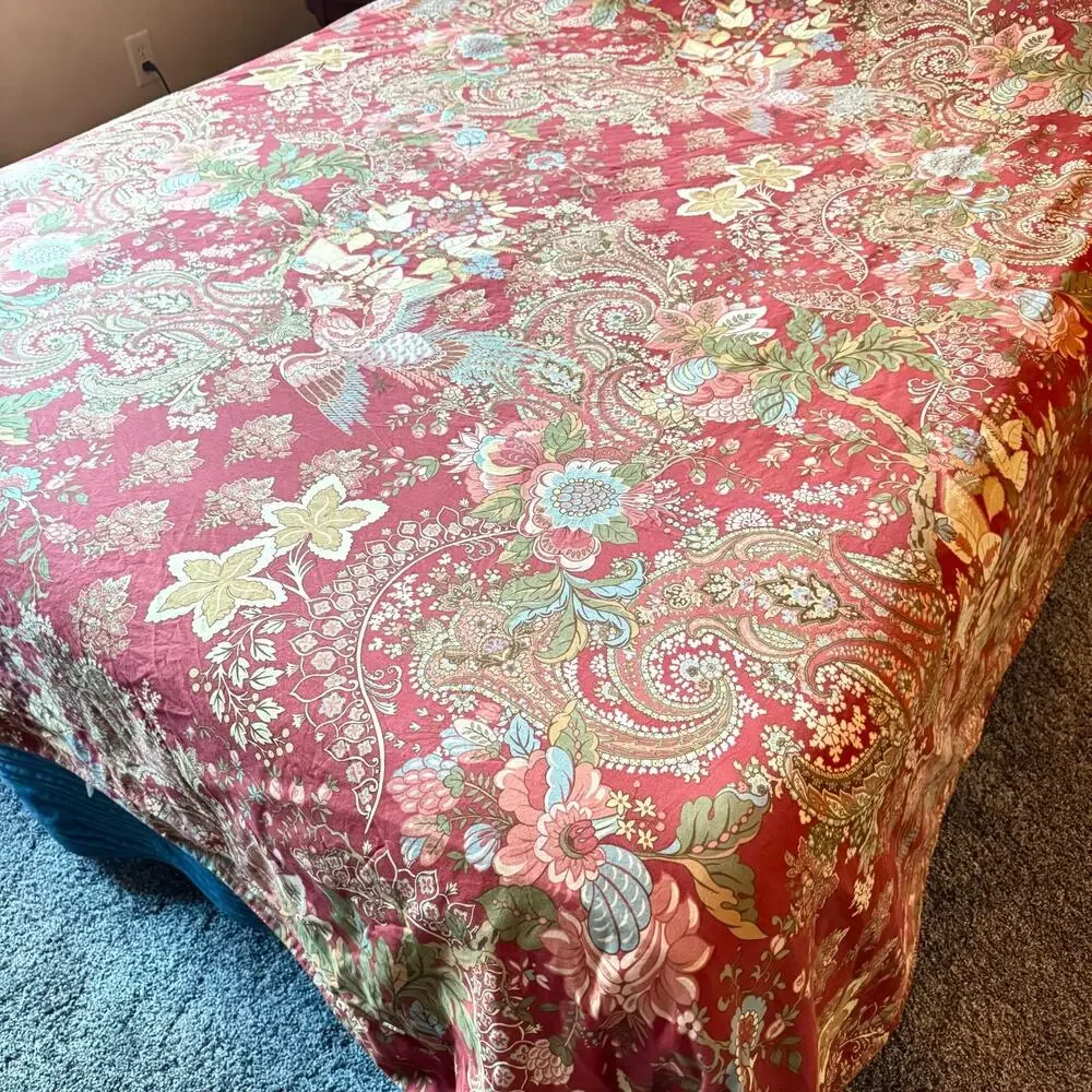 Pottery Barn King Duvet Cover Clara Palampore Red Floral Paisley Bird RETIRED